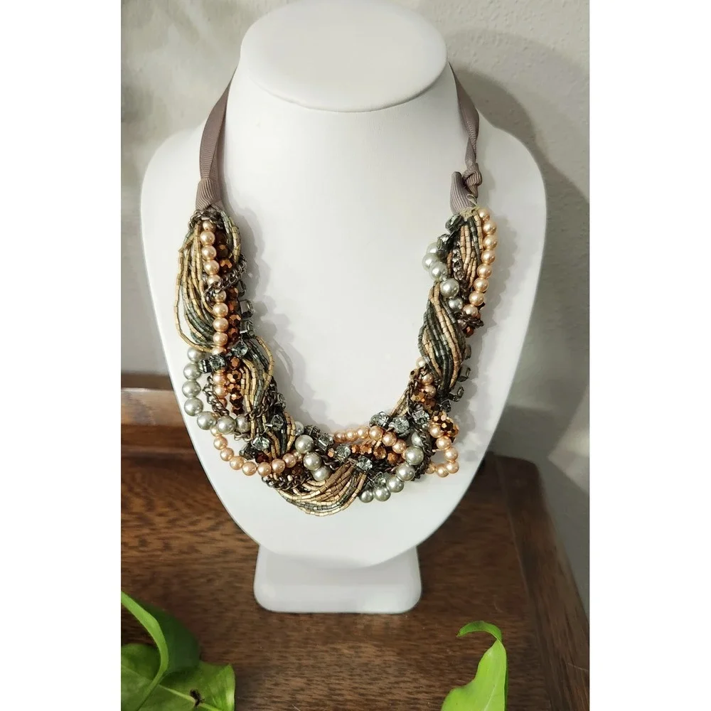 BCBG Chunky Rhinestone Chain‎ Braided Metallic Gold Silver Adjustable Necklace